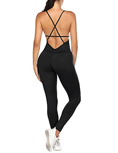 COOrun Women Yoga Jumpsuit Anti Cellulite Sports Playsuit Sleeveless Gym Bodysuit Black S | Amazon (US)