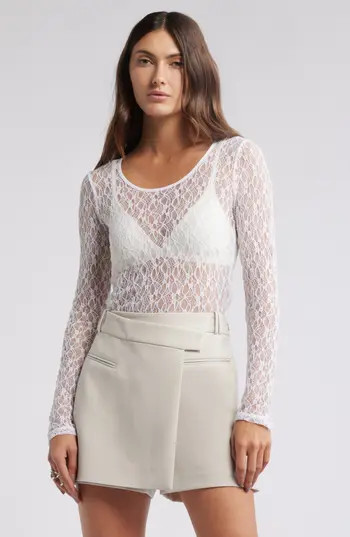 Open Edit Sheer Lace Top in White at Nordstrom Rack, Size Medium | Nordstrom Rack