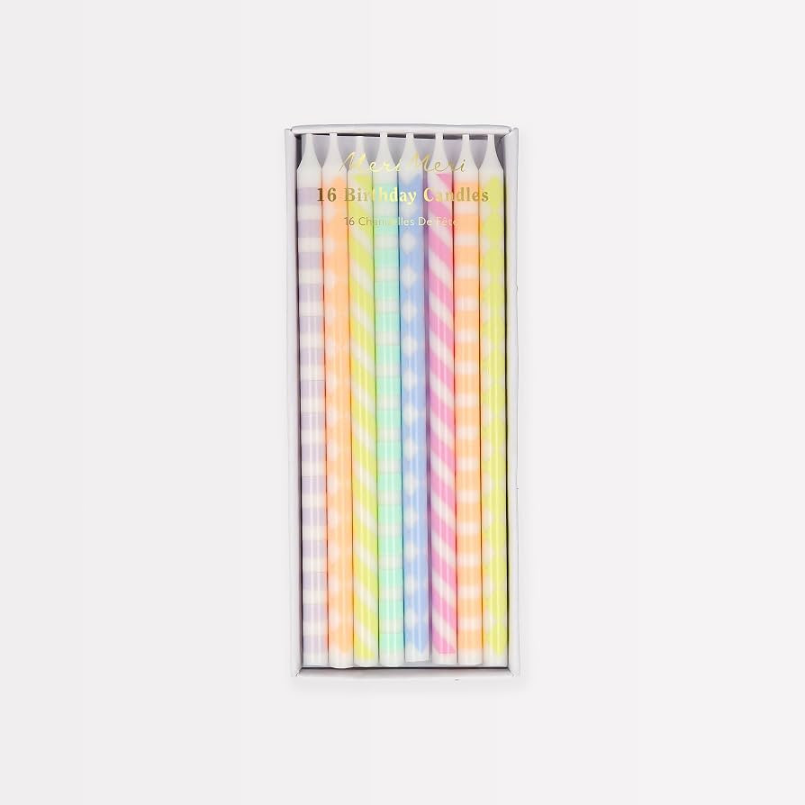 Meri Meri Pastel Patterned Candles (Pack of 16), Pastel Birthday Candles, Tall & Elegant, 5.75" T... | Amazon (US)