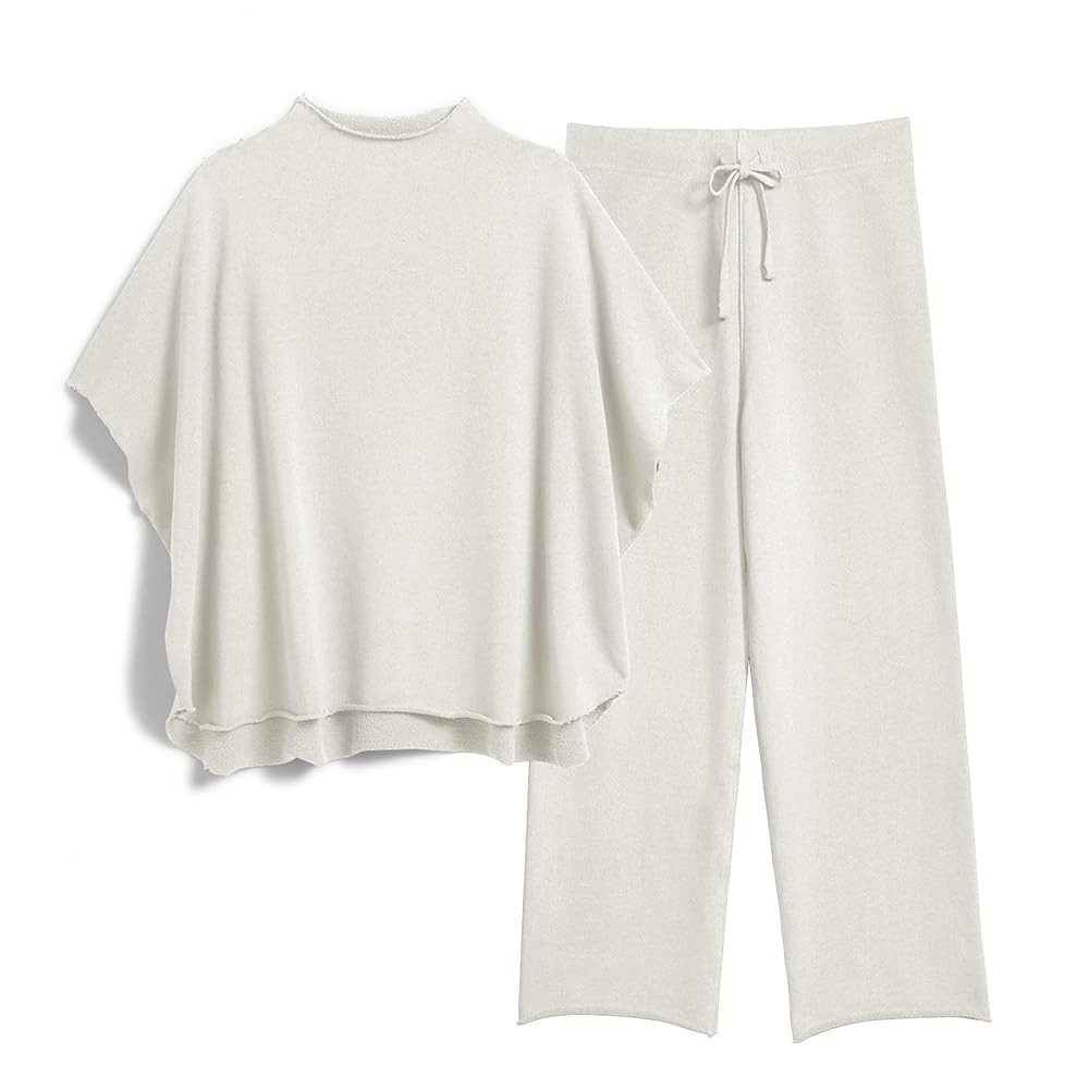 Women's Two Piece Outfits 3/4 Batwing Sleeve Capelet Crew Neck Pullover Top Wide Leg Pants Lounge... | Amazon (US)