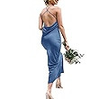 Womens Spaghetti Strap Stain Dress Cowl Neck High Slits Cocktail Party Midi Dresses | Amazon (US)