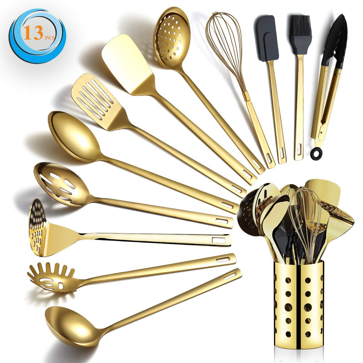 Gold Cooking Utensils Set, Berglander Stainless Steel 13 Pieces Kitchen Utensils Set With Titaniu... | Amazon (US)