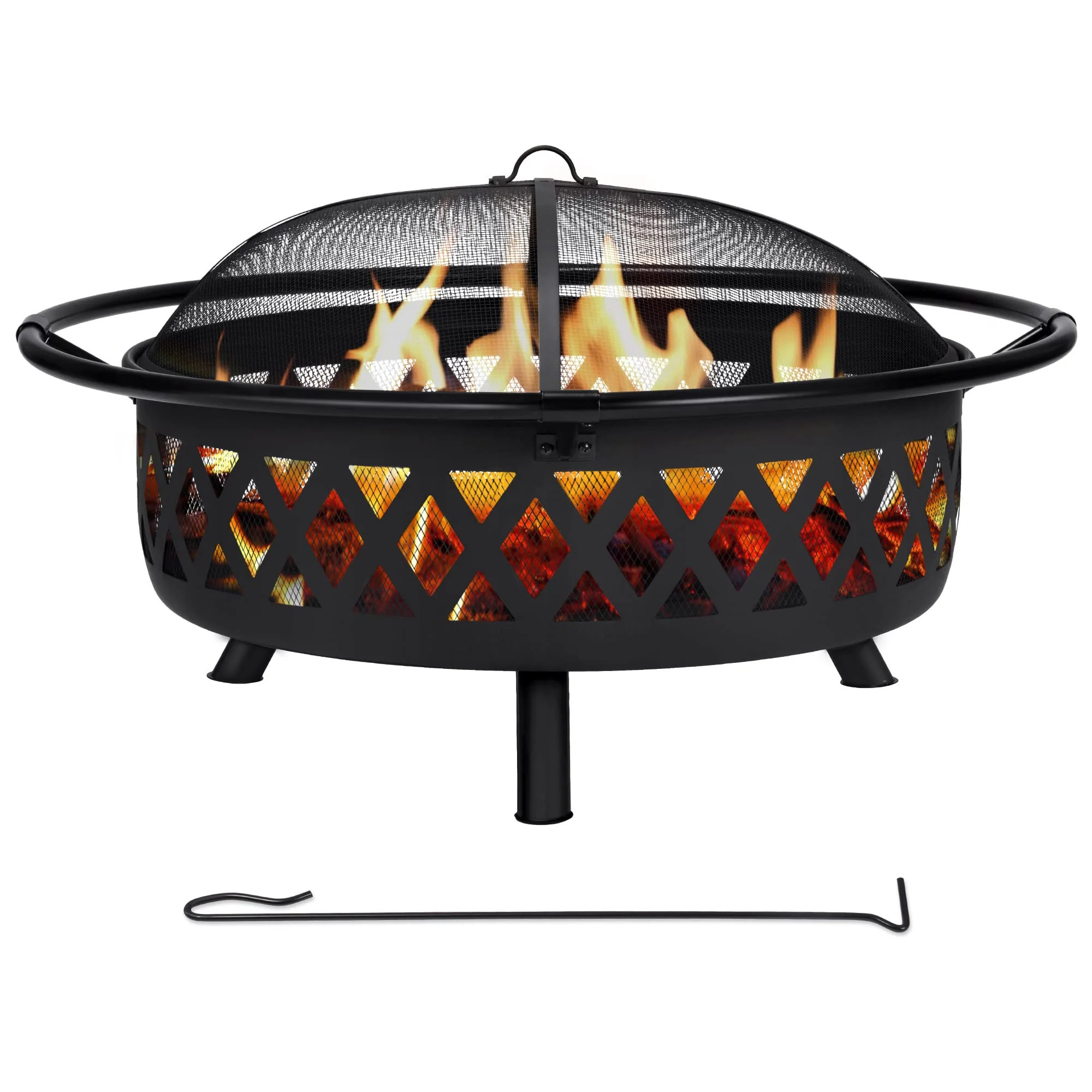 ITOPFOX 42 Inch Patio Fire Pit Wood Burning Outdoor Firepit with Mesh Spark Screen Fireplace Poker Black Steel Large Capacity 1 Piece | LIT0506J02 | Lowe's