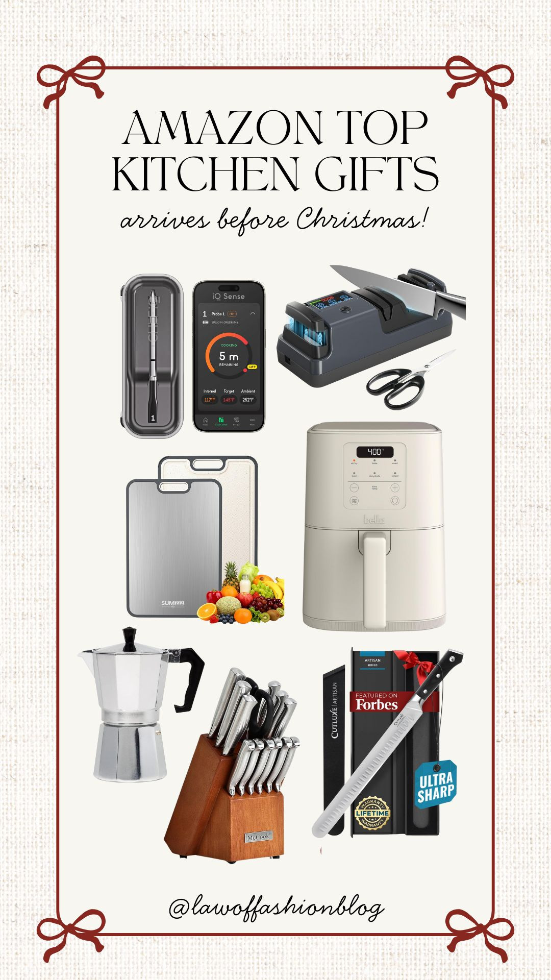 Top kitchen gifts for the holiday season! Christmas gifting, holiday gift ideas, knife set, knife sharpener, air fryer, meat thermometer, foodie, chef, gifting, arrives before Christmas! 

 #LTKGiftGuide #LTKHoliday #LTKHome