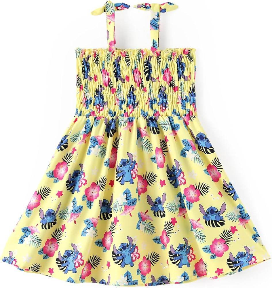 Disney Princess Frozen Elsa Minnie Stitch Toddler Girl Dress Bow Tie Straps Smocked Summer Outfit... | Amazon (US)