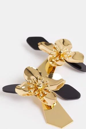 Gold Plated Flower Statement Earrings | Karen Millen US