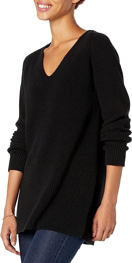 Goodthreads Women's Cotton Shaker Stitch Deep V-Neck Sweater | Amazon (US)