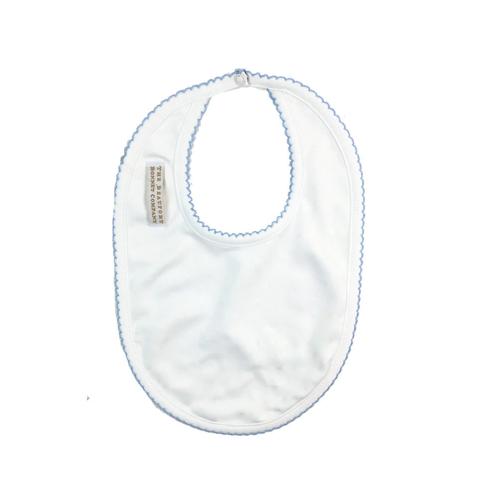 Bellyful Bib - Worth Avenue White with Buckhead Blue Picot Trim | The Beaufort Bonnet Company