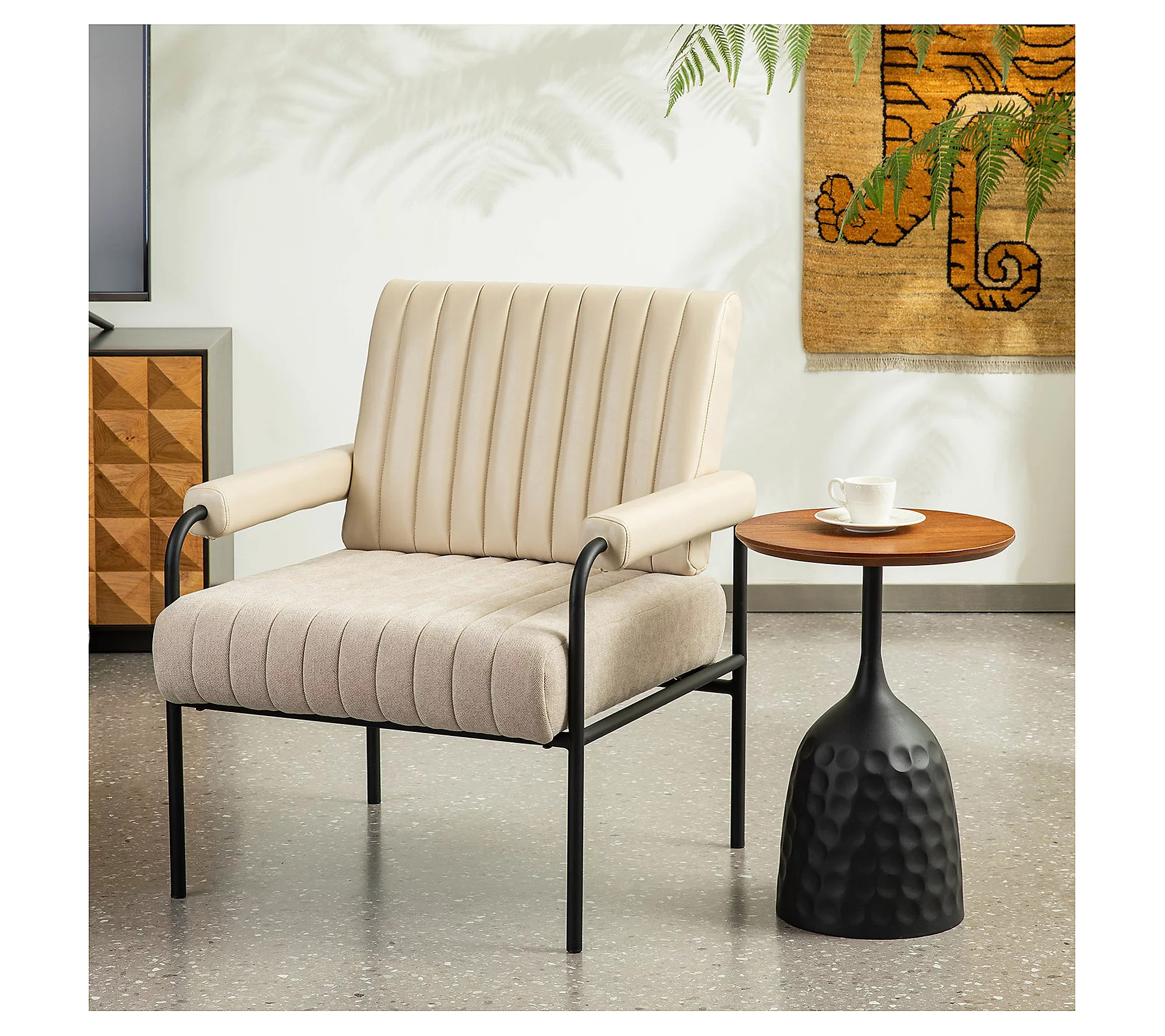 Glitzhome Mid-Century Leatherette and Fabric Ar mchair | QVC