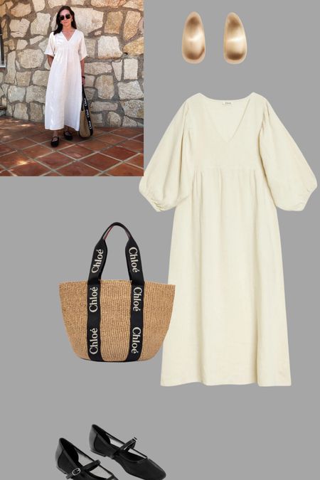 Summer styling. A linen oversized dress from Albaray, mesh Mary Janes, a basket bag and chunky earrings 

#LTKover40 #LTKeurope