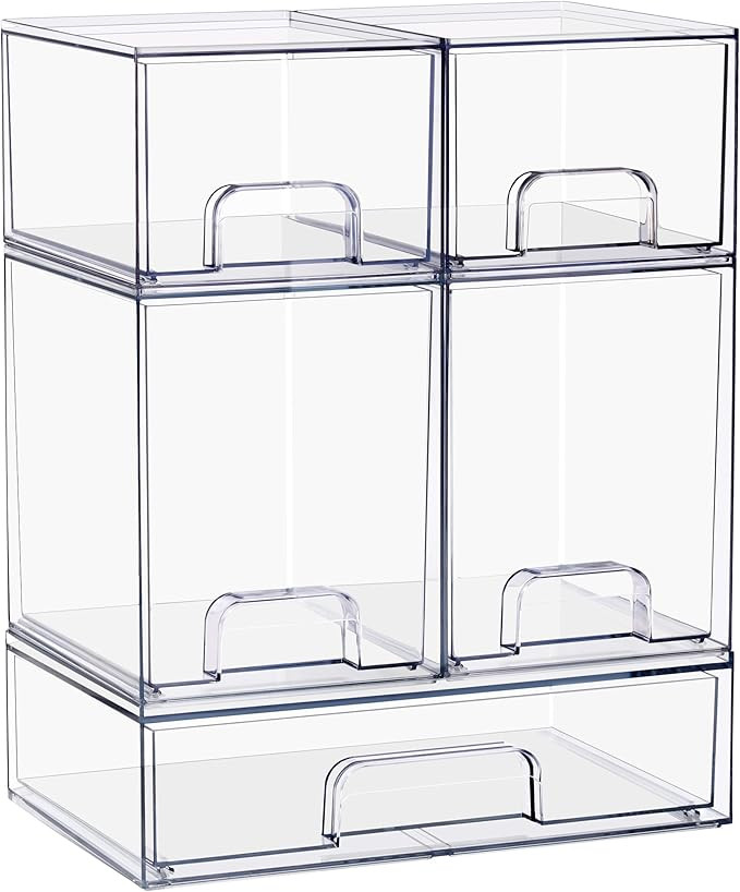 Sorbus Acrylic Storage Containers - 5 Pack, Stackable Storage Bins Set for Bathroom Organization ... | Amazon (US)