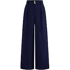 BTFBM Women Wide Leg Dress Pants 2026 High Waisted Button Pleated Business Casual Trousers Office... | Amazon (US)