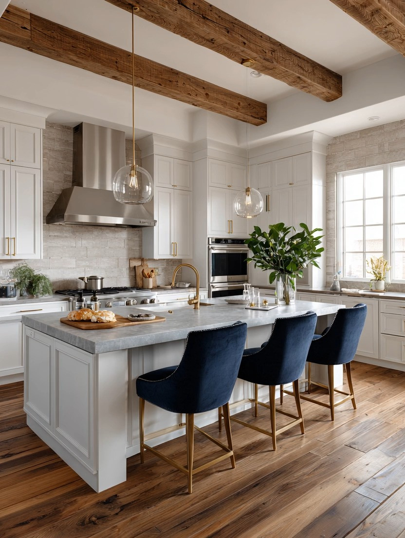 Imagine this kitchen without the velvet barstools.

You notice it immediately.

The island is still beautiful. The cabinetry is still elegant. The lighting is still stunning.

But something is missing.

One of the easiest ways to bring life into a white, ivory, or neutral kitchen is through color, and few choices feel as timeless as navy velvet.

Velvet adds something most kitchens naturally lack—softness. Kitchens are filled with hard surfaces: stone, wood, metal, glass, and tile. A velvet barstool introduces comfort, warmth, and texture while making the space feel more inviting.

The navy creates the contrast. The velvet creates the comfort. And the gold legs add the finishing touch of elegance.

Together, they transform a kitchen island from simply functional into a true gathering place.

To complete the look, pair them with a beautiful gold faucet. The warm metallic accents connect effortlessly with the gold detailing on the chairs, creating a polished designer look without a full renovation.

Sometimes all it takes is one intentional piece to change an entire room.

✨ Color. Comfort. Contrast. That's the power of a beautiful barstool.

#KitchenDesign #VelvetBarstools #NavyDecor #KitchenIsland #GoldFaucet #LuxuryKitchen #HomeDecorIdeas #ElegantAndDriven 

 #LTKHome