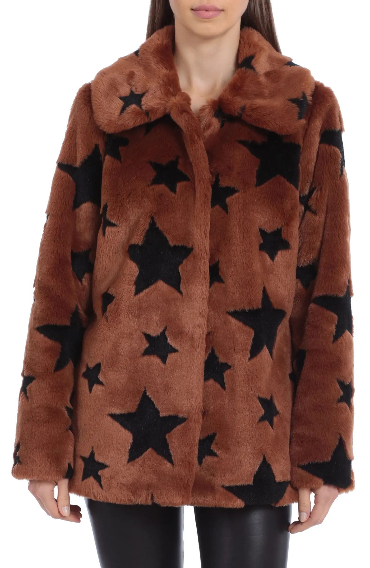Star Print Faux Fur Coat | Nordstrom