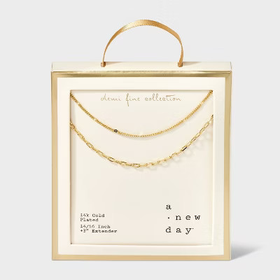 14K Gold Plated Flat Beaded and Link Chain Duo Necklace - A New Day™ Gold | Target