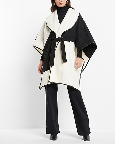 Color Block Wrap Poncho Coat | Express