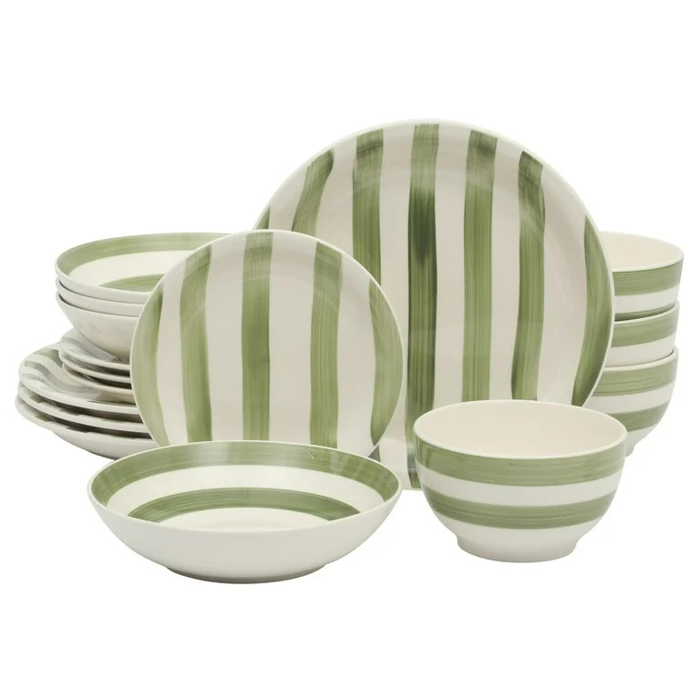 Gibson Home Kenwood Shores 16 Piece Stoneware Dinnerware Set, Hand-Painted Plates and Bowls, Serv... | Walmart (US)