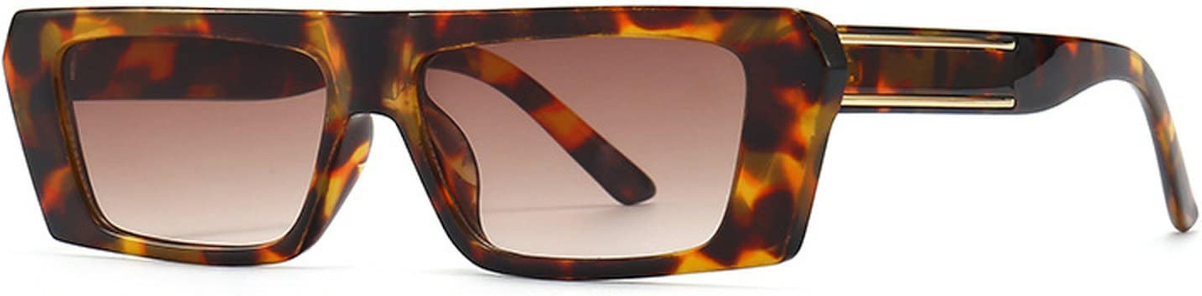 Retro Rectangle Women Shades UV400 Sunglasses Fashion Metal DecorationTrending Men Square Grey Te... | Amazon (US)