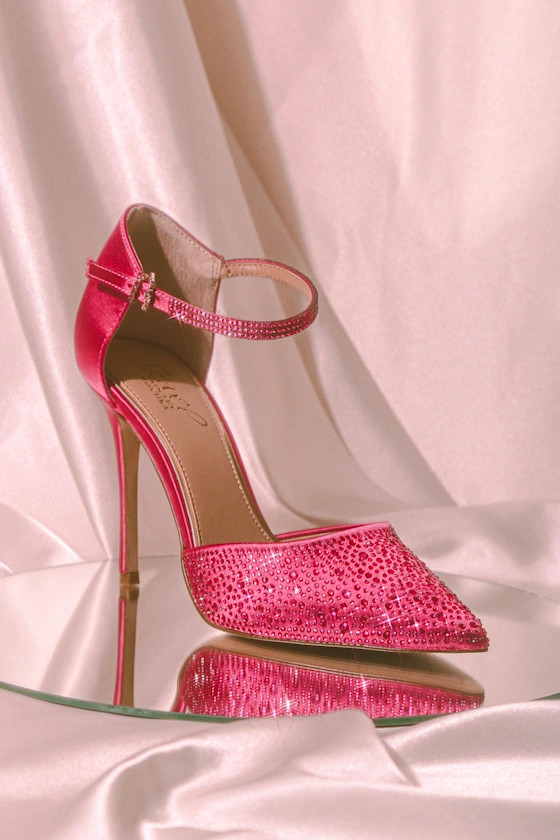 Jailene Pink Satin Rhinestone Pointed-Toe Ankle Strap Pumps | Lulus (US)