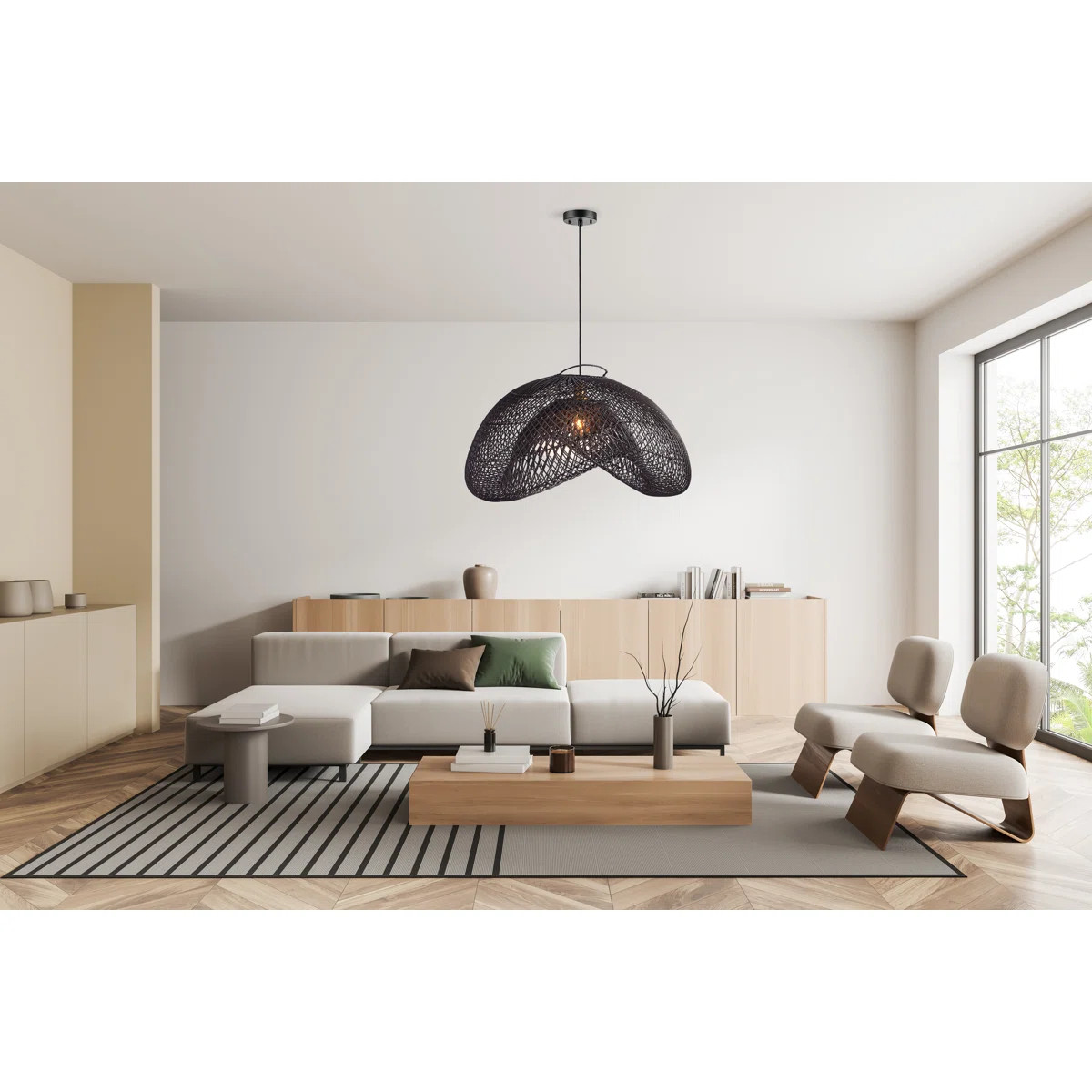 Arbelaez 1 - 24", 28'', 36'' Black Sculptural Rattan Plug-In or Hardwired Pendant Light Fixture f... | Wayfair North America