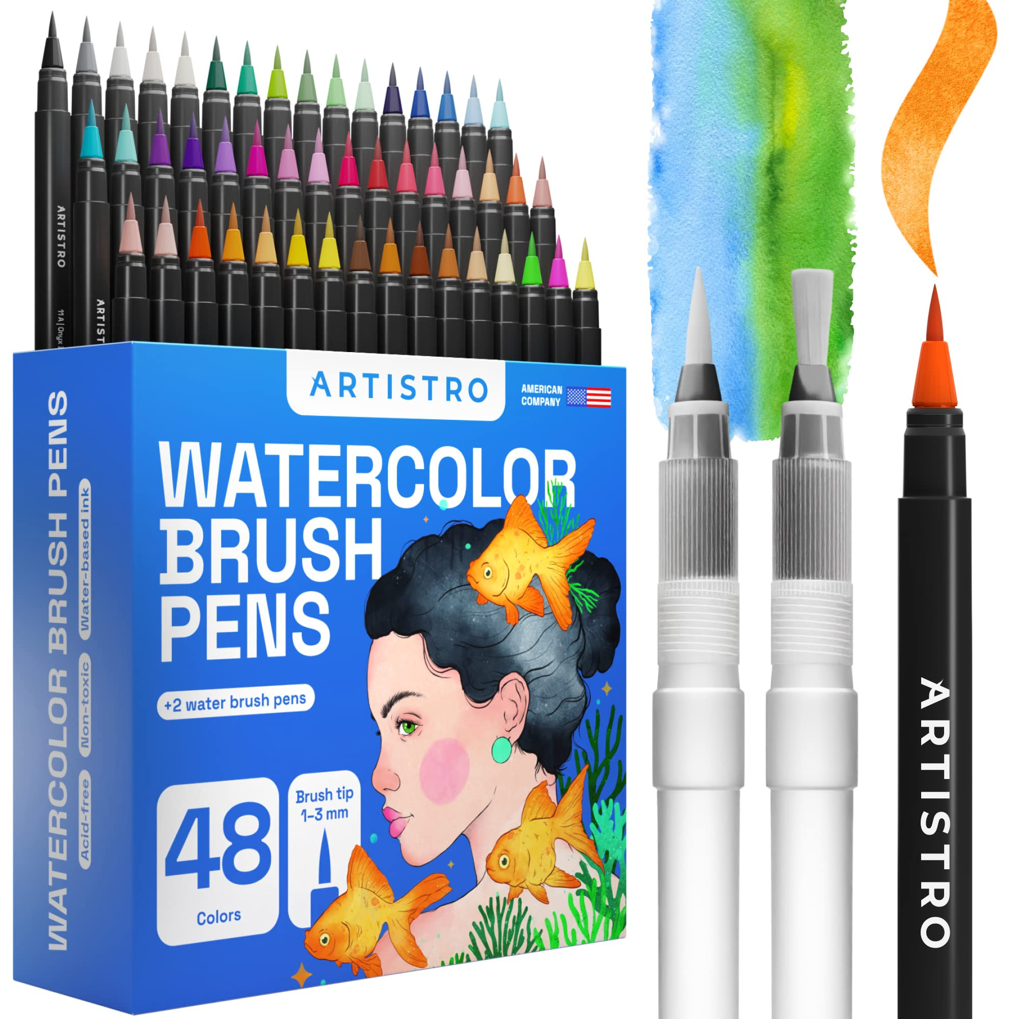 ARTISTRO 48 Watercolor Brush Pens – Gift for Artists, Adults & Teens – Includes 2 Water Brush... | Amazon (US)