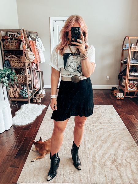 Country concert outfit idea ✨ I’m a size 8/M and 5’6 
•Dolly tee (from last year so I can’t link this particular one)
•Boots TTS 
•Dress (older but linked similar) 
•Watchband save with code MANDIE
•Necklace & earrings save with code MANDIE15

#LTKStyleTip #LTKOver40 #LTKFestival