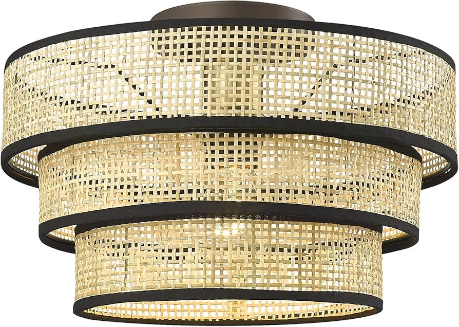 FEMILA Flush Mount Ceiling Light, Rattan Close to Ceiling Light, Farmhouse Semi Flush Mount Ceili... | Amazon (US)