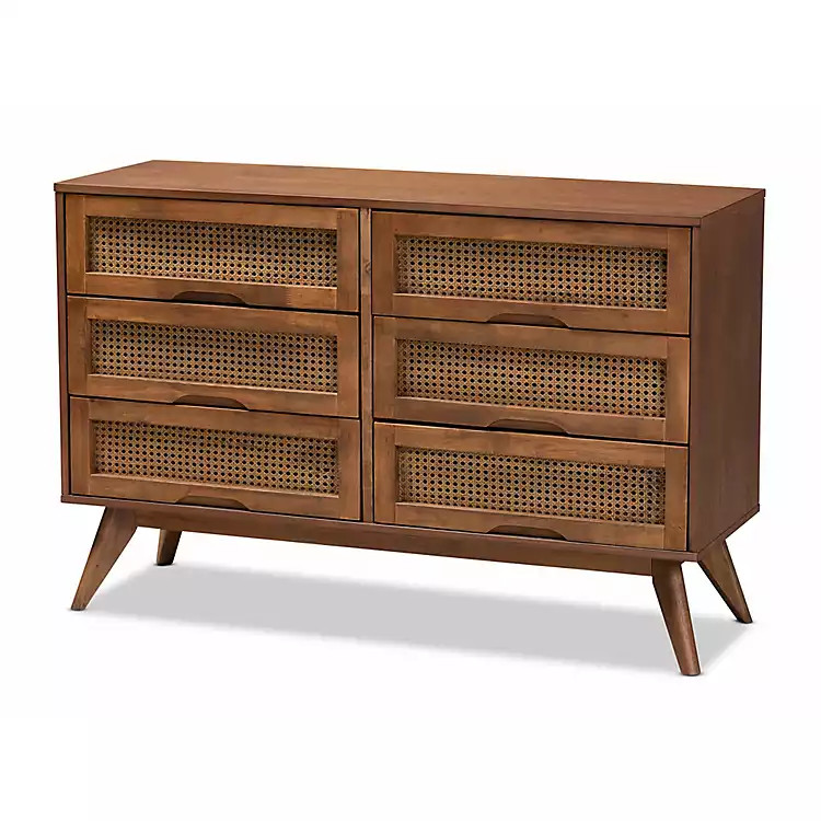 Brown Wood and Rattan 6-Drawer Dresser | Kirkland's Home