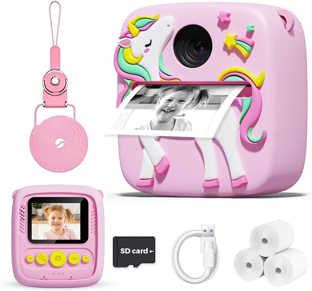Kids Camera Instant Print, Christmas Birthday Gifts for 3 4 5 6 7 8 9 Year Old Boys Girls, 1080P ... | Amazon (UK)