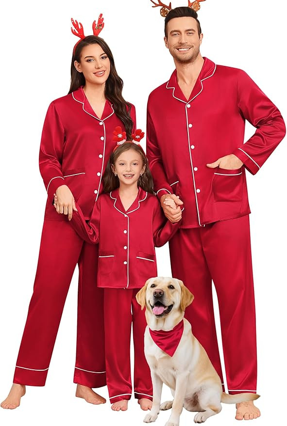 SWOMOG Matching Family Pajamas Set Women & Men & Kids Silk Satin Pjs 2 Pcs Long Sleeve Button Dow... | Amazon (US)