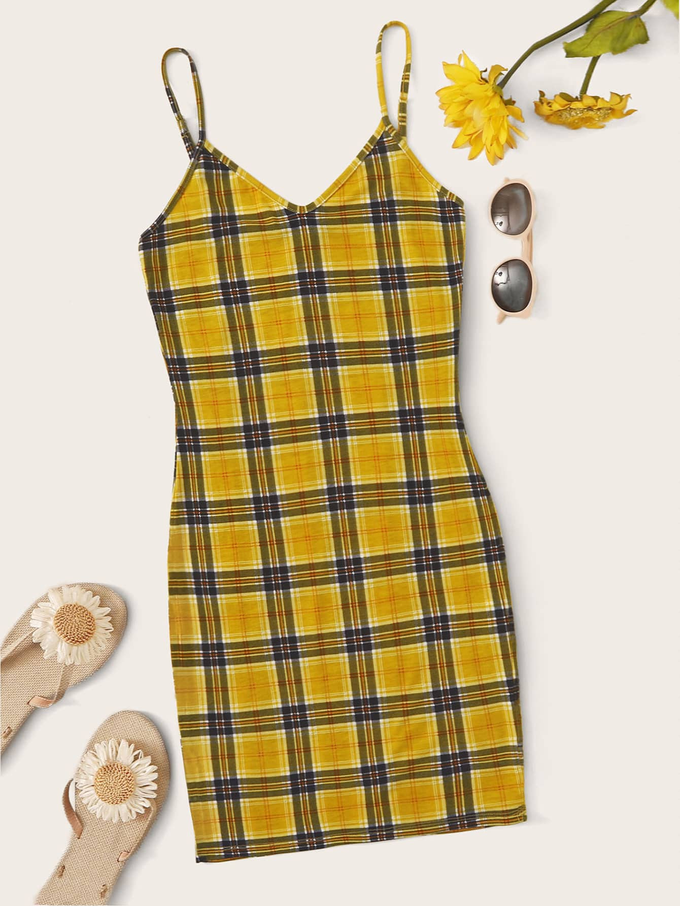 SHEIN Plaid Cami Bodycon Mini Dress | SHEIN