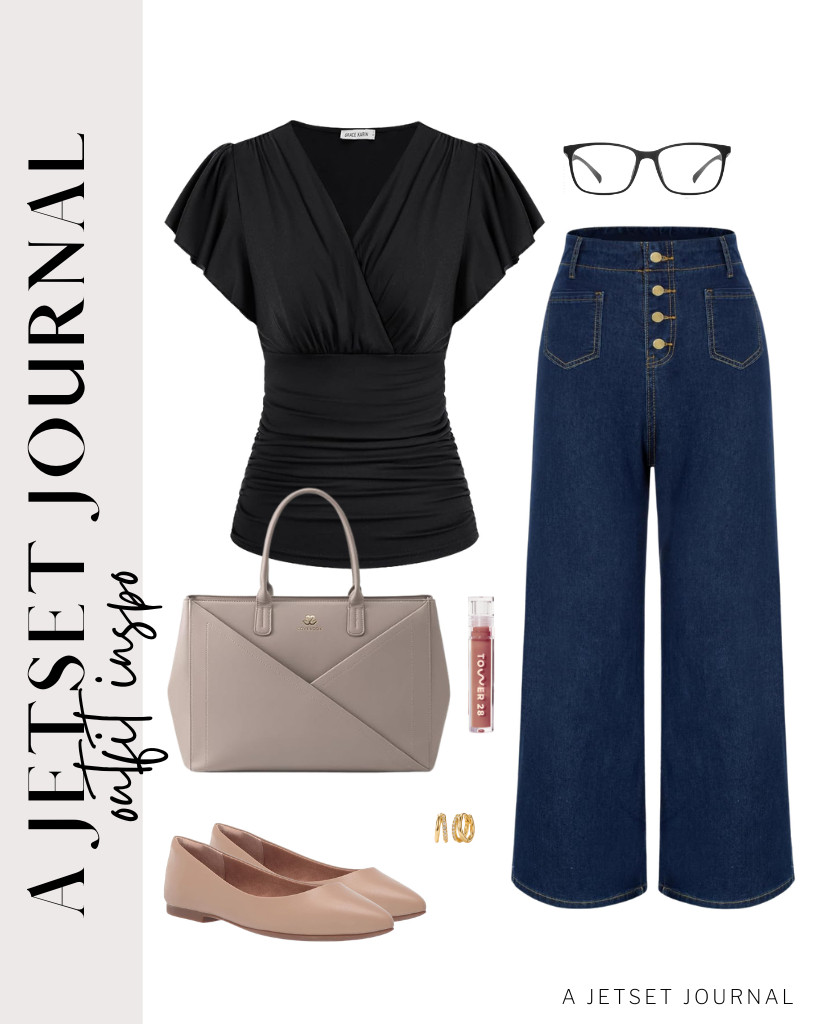 For your dinner dates and drinks, this stylish black V-neck top paired with flare jeans is absolutely perfect! And don’t forget to complete your look with adorable ballet flats from Amazon Essentials. 

 #LTKOver40 #LTKSaleAlert #LTKTravel