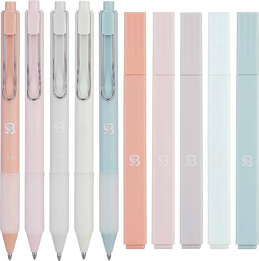 Aesthetic Highlighters and Gel Pens With Soft Ink And Tip, No Bleed Dry Fast Easy to Hold, for Bi... | Amazon (US)