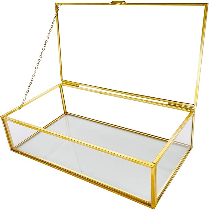 Vintage Golden Glass Lidded Box Edge Keepsake Jewelry Organizer, Brass Large Clear Rectangle Box,... | Amazon (US)