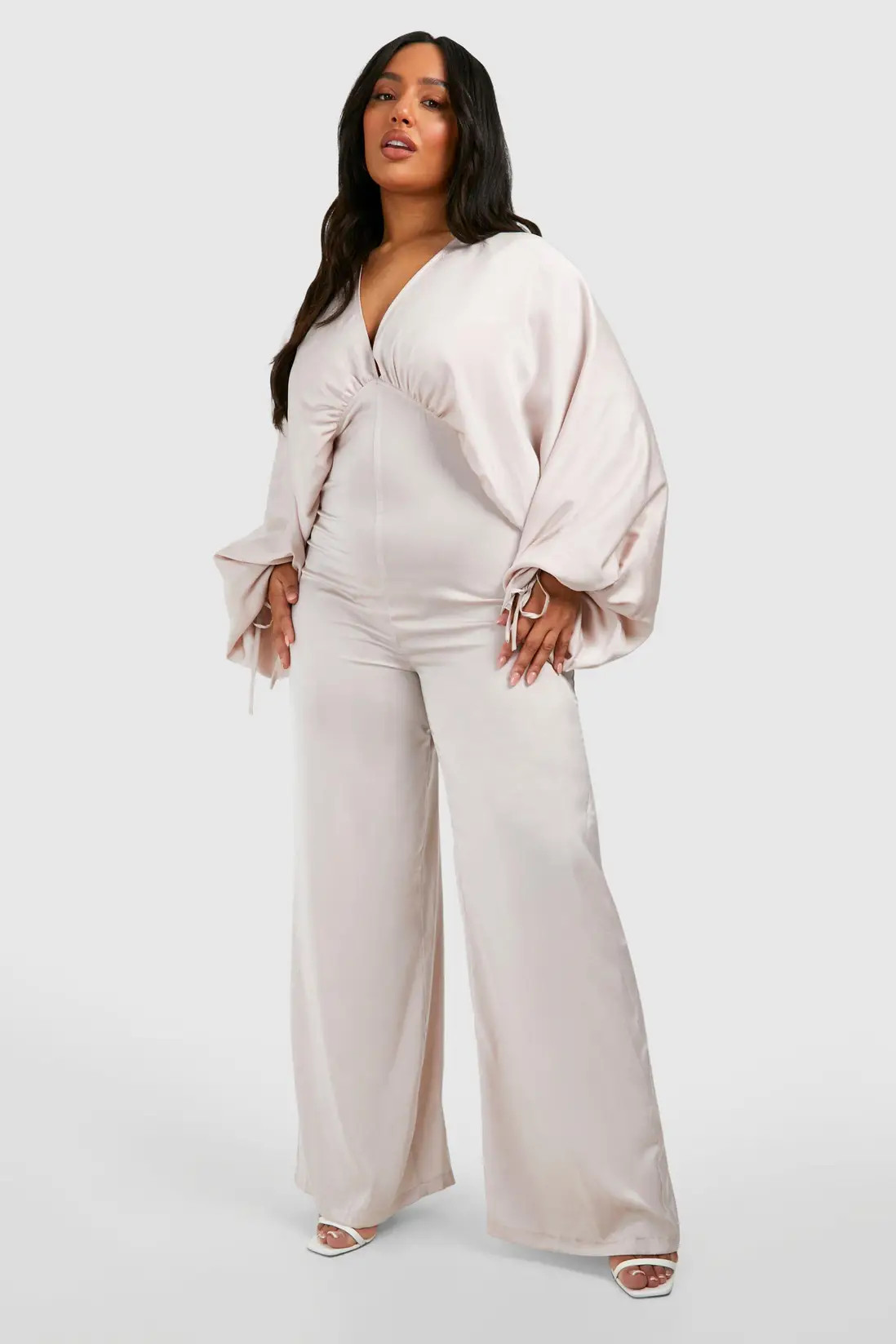 Champagne Plus Matte Satin Extreme Sleeve Jumpsuit | Boohoo | Boohoo.com (UK & IE)