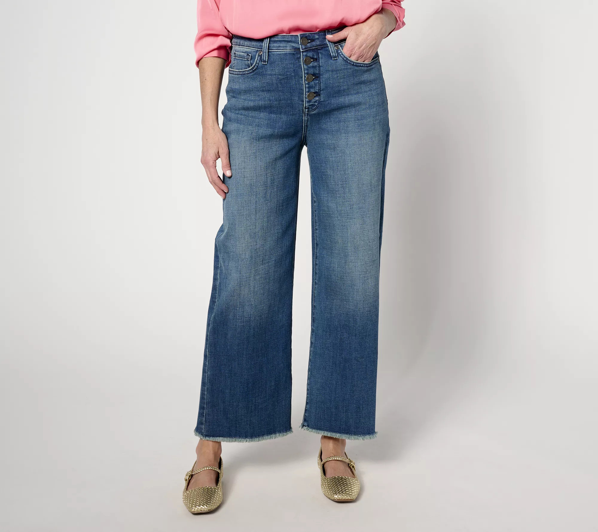 NYDJ High Rise Teresa Wide Leg w/ Button Fly - Mission Blue - QVC.com | QVC