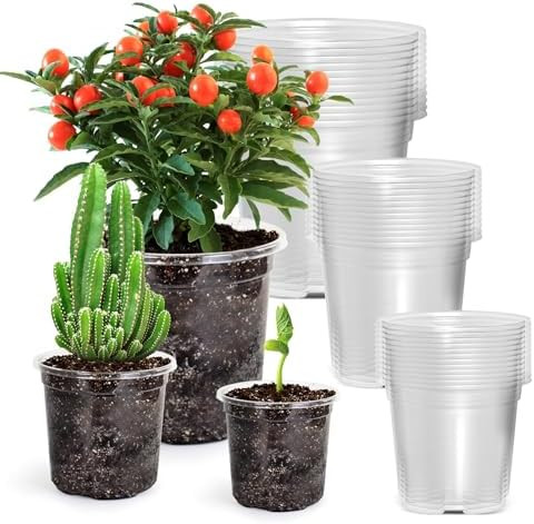 36 Packs 5/4/3.5 Inch Reinforced Clear Nursery Pots with Drainage Hole, Transparent Variety Pack ... | Amazon (US)