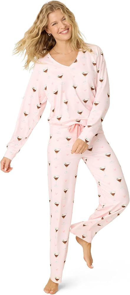 PJ Salvage Women's [Amazon Exclusive] Cloud Jersey Open-Bottom Pajama 2-Piece Pj Set | Amazon (US)