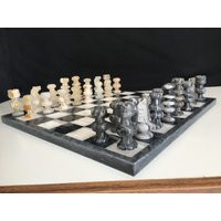 14"" Handmade Gray & White Marble Chess Set - Stone Board Game Special Gift | Etsy (US)