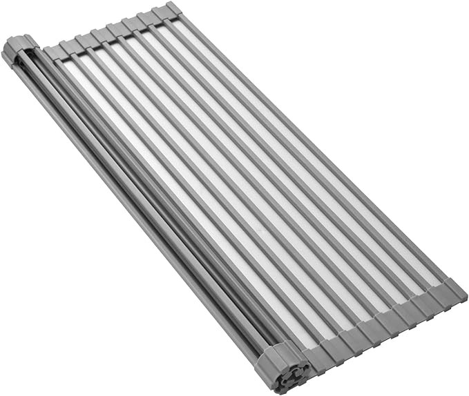 Silicone-Coated Stainless Steel Over The Sink Multipurpose Roll-Up Dish Drying Rack, 20.8"X13.2",... | Amazon (US)