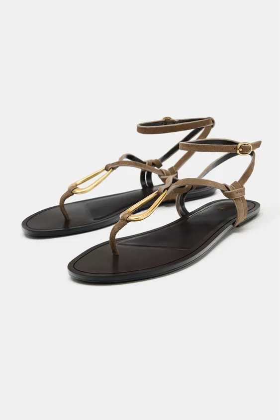 LEATHER SANDALS WITH METAL DETAIL | Zara US