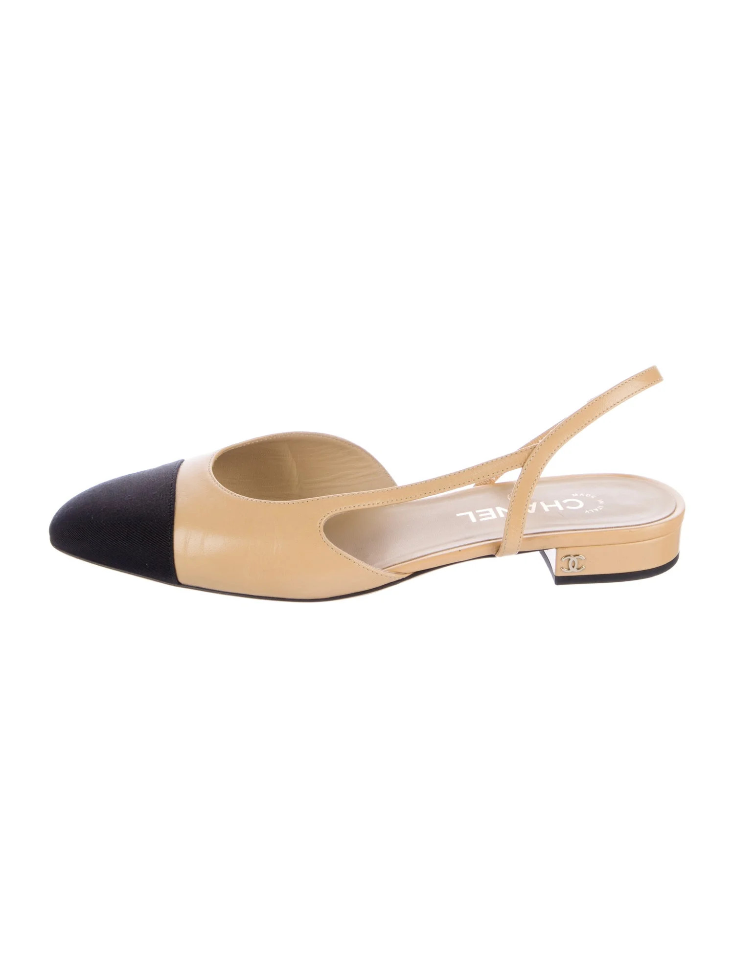 Interlocking CC Logo Leather Slingback Flats | The RealReal