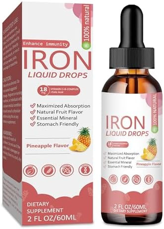 Iron Supplement Liquid Drops - High Absorption Formula with Vitamins C, B12, B6, Supports Energy,... | Amazon (US)