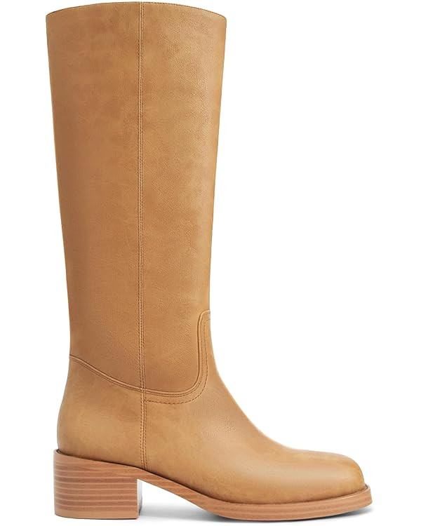 Women's Banana Knee High Boots Square Toe Chunky Block Heel Comfortable Low Heel Pull on Wide Cal... | Amazon (US)