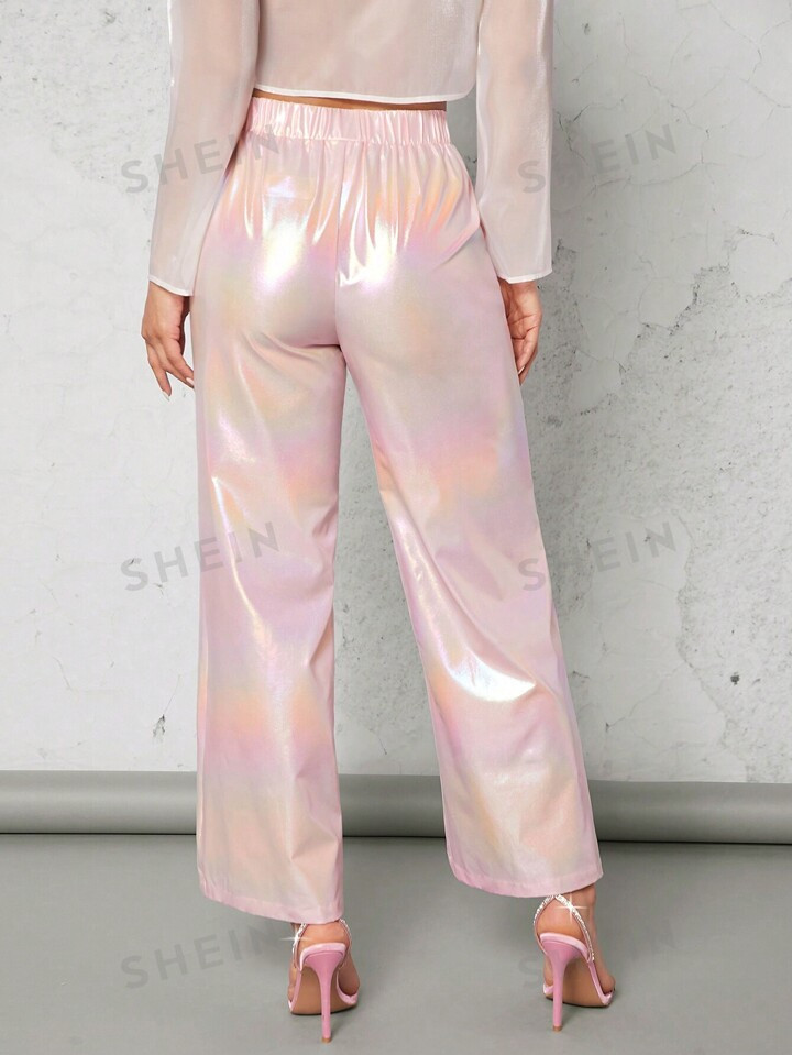SHEIN BAE High Waist Holographic Straight Leg Pants | SHEIN