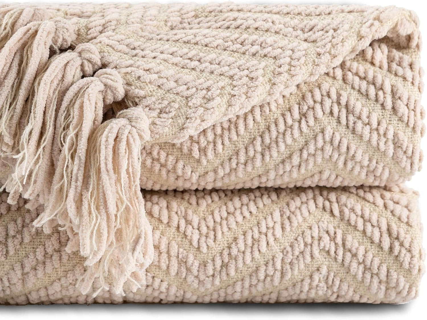 BATTILO HOME Beige Throw Blanket for Couch, Knitted Beige Throw for Bed, Neutral Throw Blankets T... | Amazon (US)