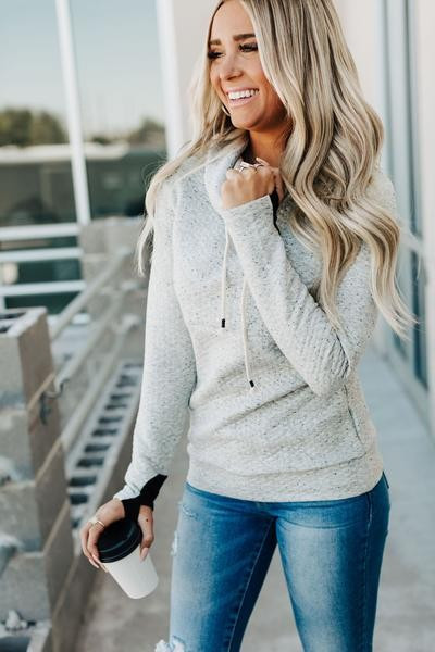 *Exclusive CowlNeck Sweatshirt - Quilted Grey | Mindy Mae's Market