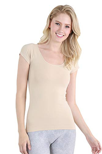 NIKIBIKI Women Seamless Cap Sleeve Scoop Neck Fitted Top, Made in U.S.A, One Size (Stone) | Amazon (US)