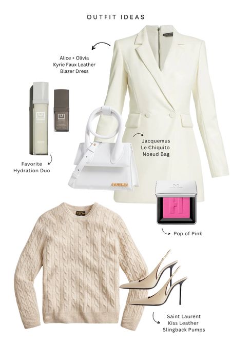 Cream and white outfit inspo! With a pop of pink and my favorite hydration duo, these are some of my favorite recents! 

beauty l skincare l inspo l outfit inspo l blazer dress l sweater l spring outfit l heels l tan heels