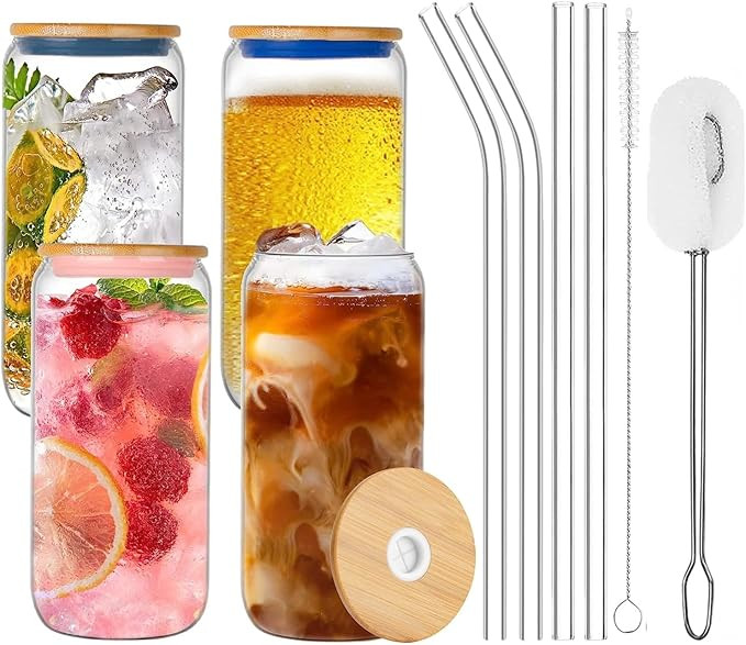 LATERN 10 Pièces Verres Canette à Bière Set, 4Pcs 20oz /600ml Gobelets en Verre Glacés en For... | Amazon (FR)